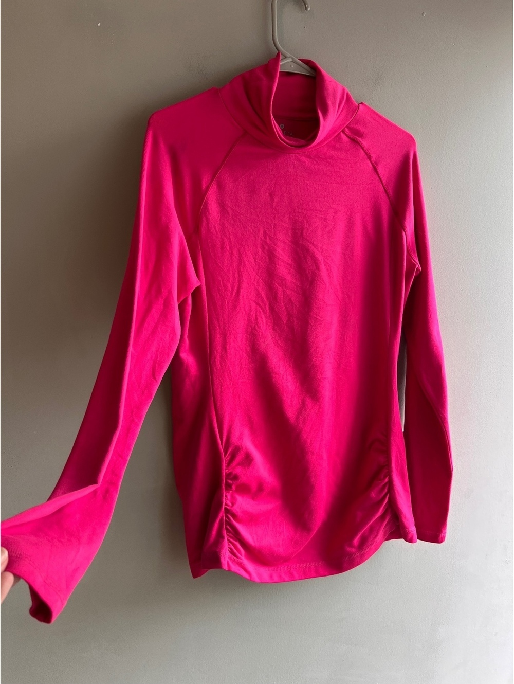 Athleta Long Sleeve Ruched Athletic Turtleneck Top Electric Pink Large - Picture 6 of 9